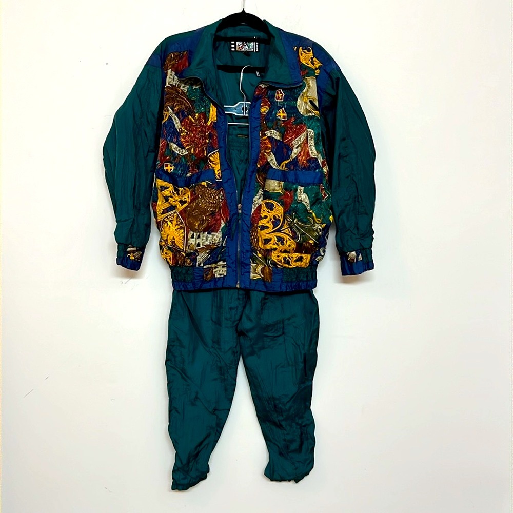 🌞 River Edge Sport Vintage 80s 90s zip up jacket & pants track suit aqua women S